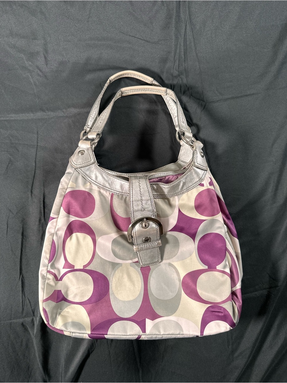Coach Soho Scarf Print Shoulder Bag Purple Gray Silver Retro Y2K F17135 Vintage